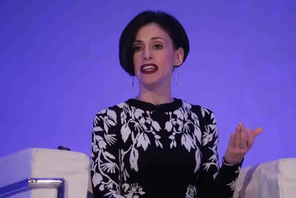 Our Fraidy Reiss speaks at the global Trust Conference in London Nov. 16. Photo credit: Thomson Reuters Foundation