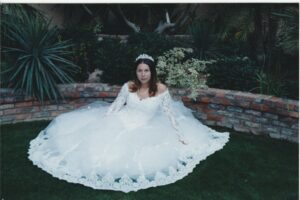 Mandy in her wedding dress at age 16