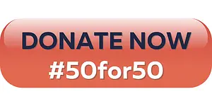Donate button: DONATE NOW #50For50
