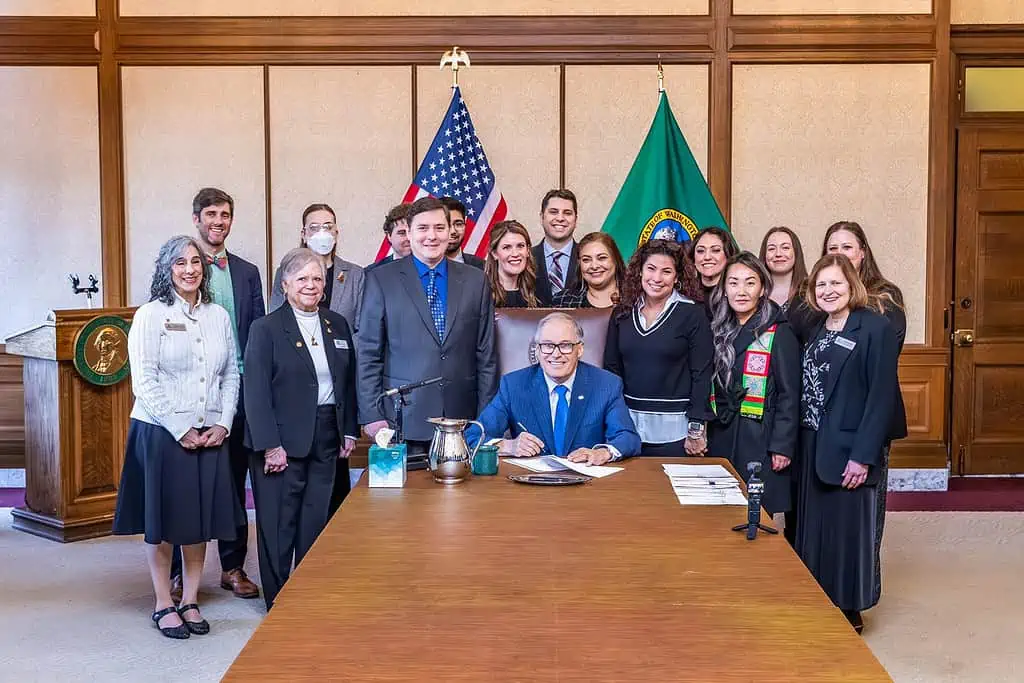 Gov. Inslee signs House Bill No. 1455 – March 7, 2024. Relating to eliminating child marriage. Primary Sponsor: Rep. Stonier.Photo courtesy of Washington State Legislative Support Services via the Northwest Progressive Institute